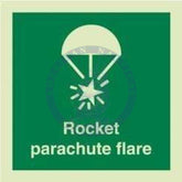 Marine Safety Sign, IMO Life Saving App. Symbol: Rocket Parachute Flares - With Text (2019)